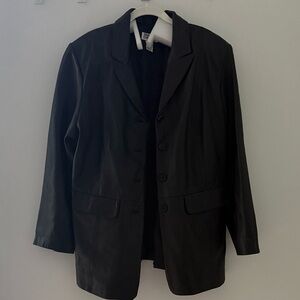 Vintage Black Tailored 100% Genuine Leather Blazer Jacket